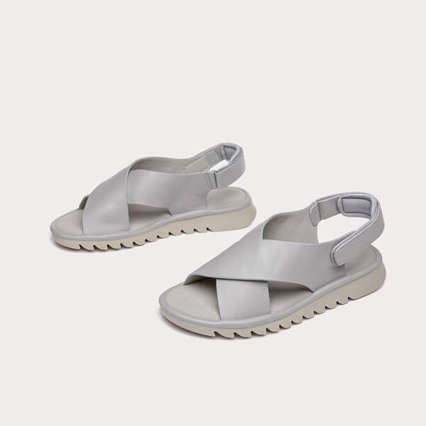 

Minimalist Cross Strap Slingback Sandals, Grey