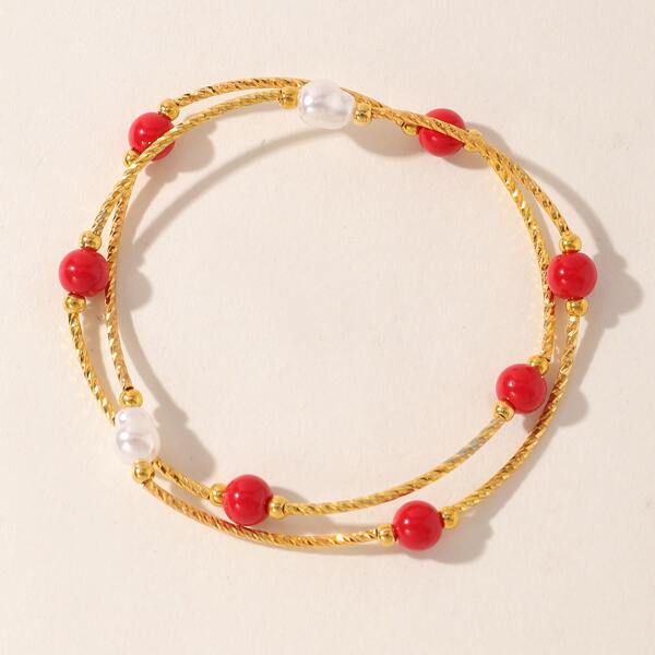 

Girls Bead Decor Bracelet, Red