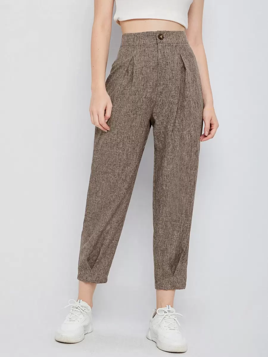 Seusyu High Waist Fold Pleat Marled Knit Cropped Pants