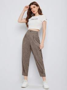 Seusyu High Waist Fold Pleat Marled Knit Cropped Pants