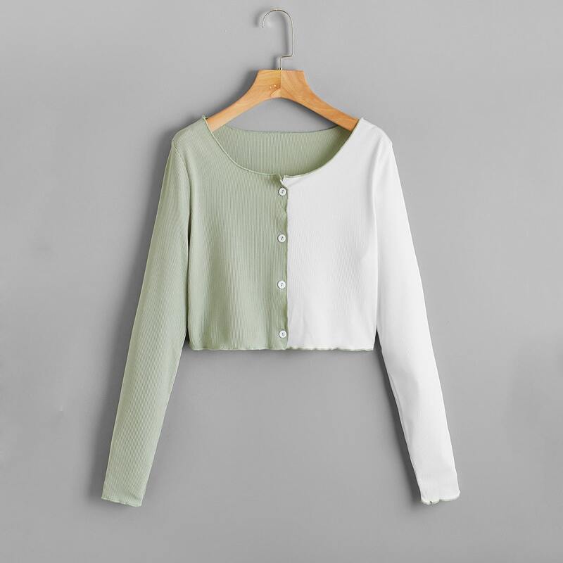 

Colorblock Button Front Rib-Knit Tee, Multicolor