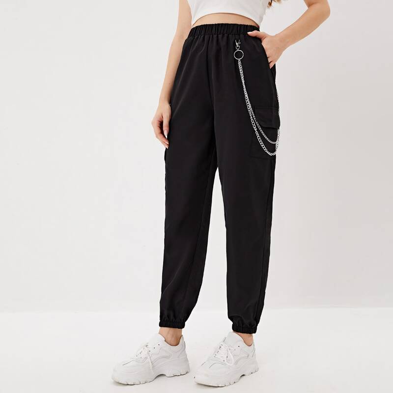 

Solid Chain Cargo Pants, Black