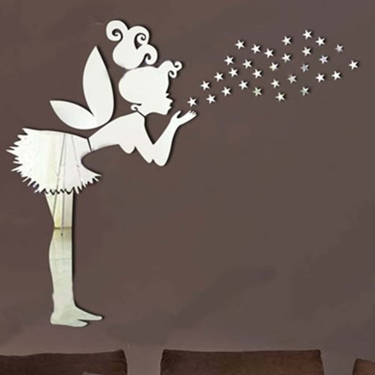 

1set Girl Mirror Surface Wall Sticker, Silver