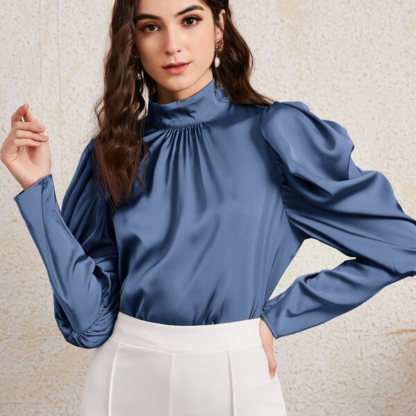 

Mock Neck Gigot Sleeve Top, Dusty blue