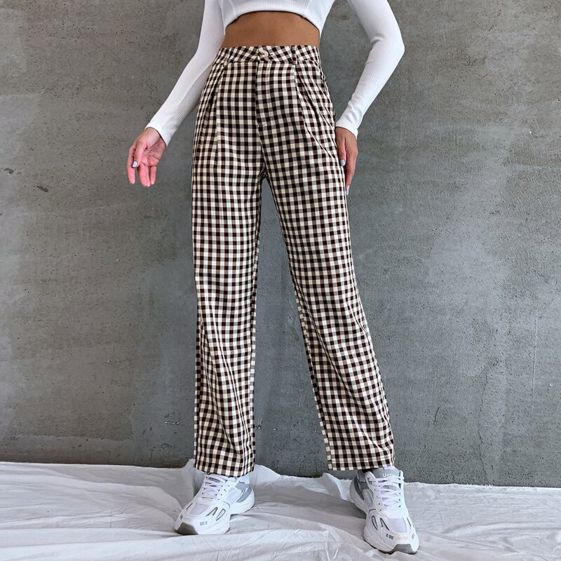 

Gingham Print Straight Leg Pants, Multicolor