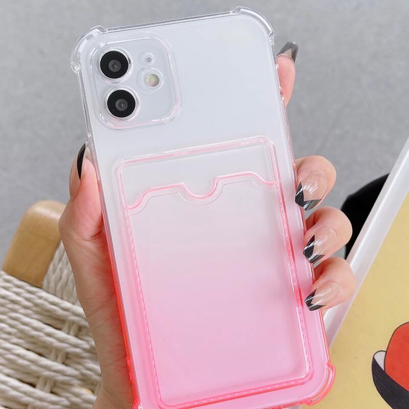 

Ombre Clear Phone Case With Card Slot, Pink
