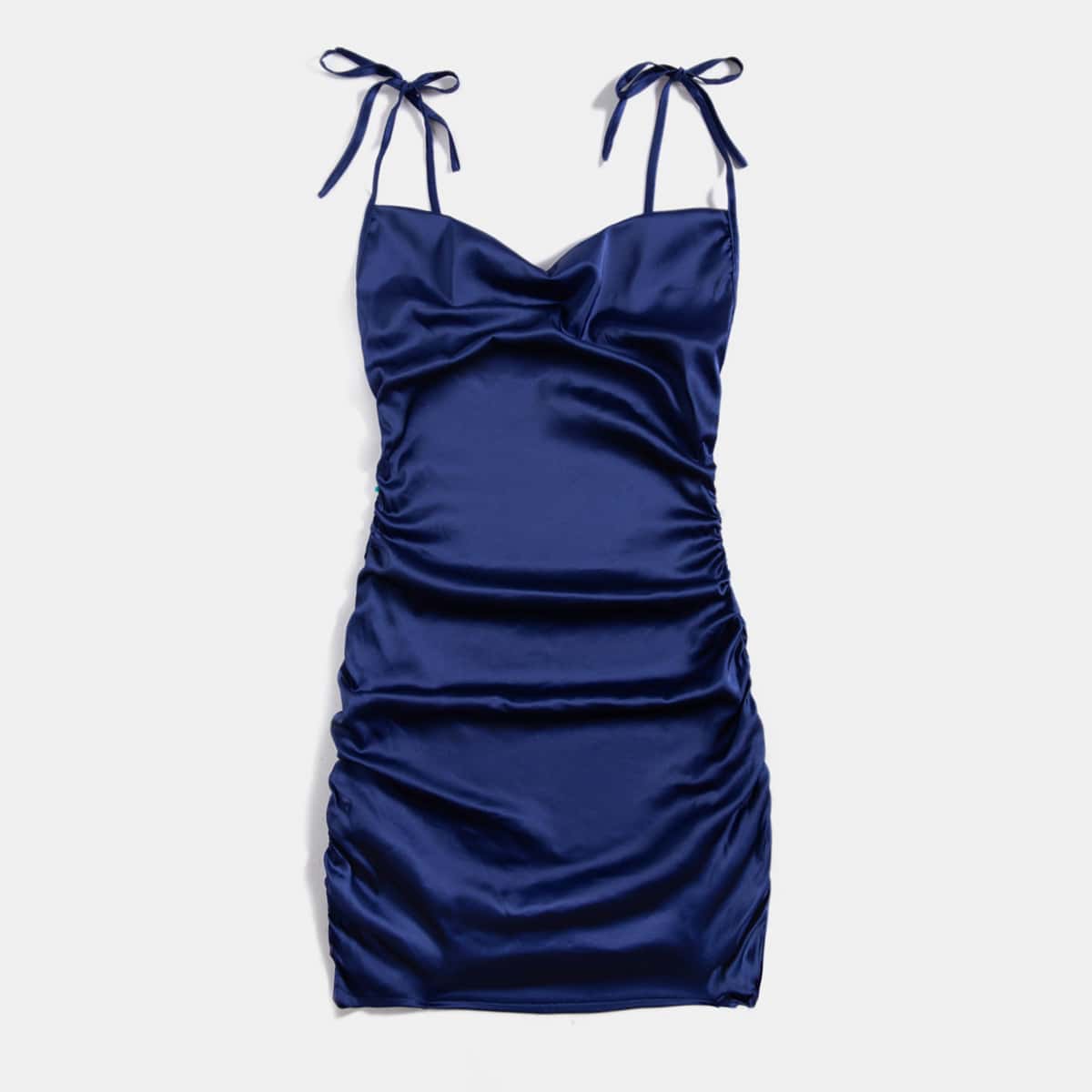 

Solid Knot Ruched Satin Cami Dress, Blue