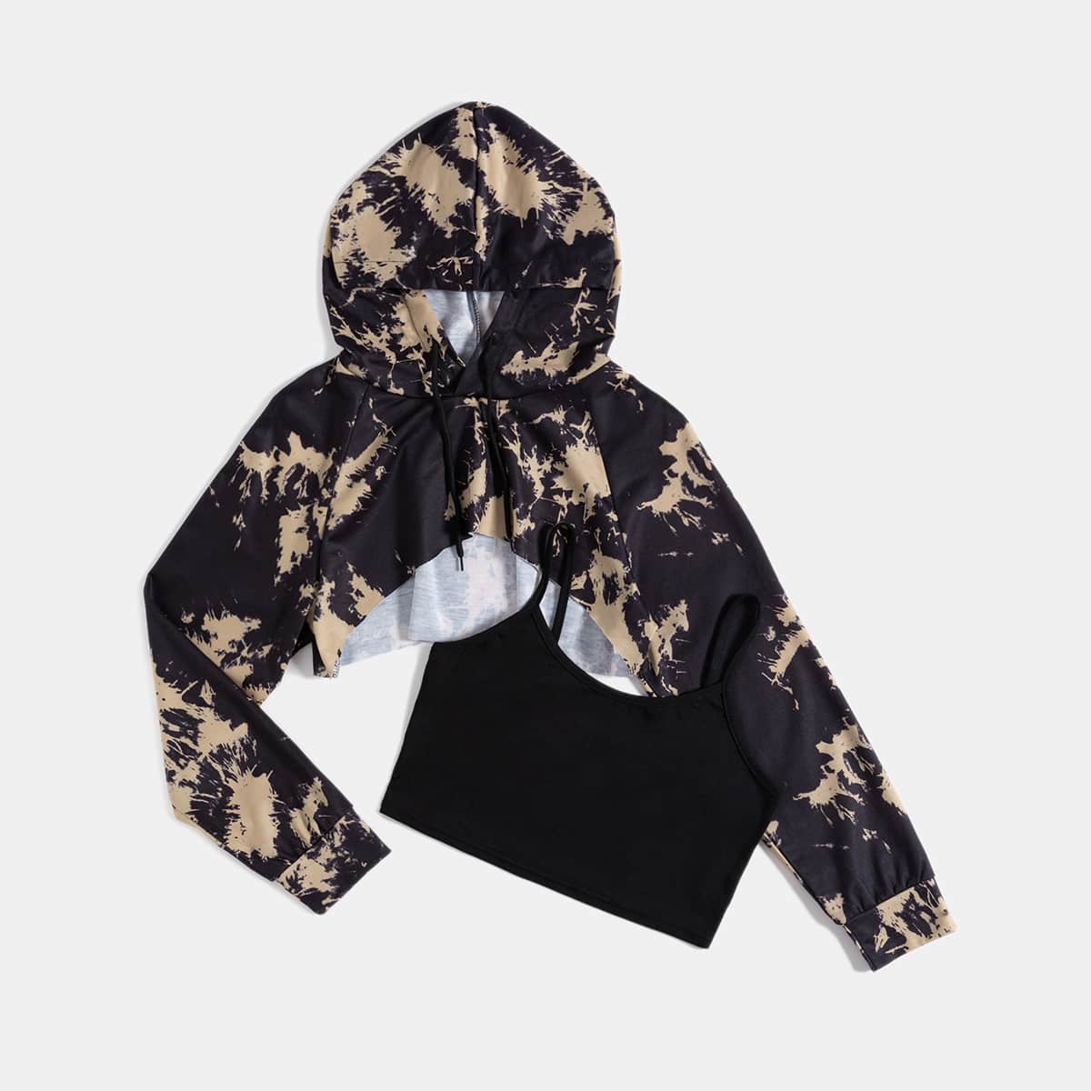 

Tie Dye Super Crop Top & Cami Top, Black