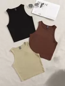 SHEIN EZwear 3 Pack Solid Tank Top - Multicolor - View 1