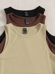 SHEIN EZwear 3 Pack Solid Tank Top - Multicolor - View 3