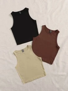 SHEIN EZwear 3 Pack Solid Tank Top - Multicolor - View 5
