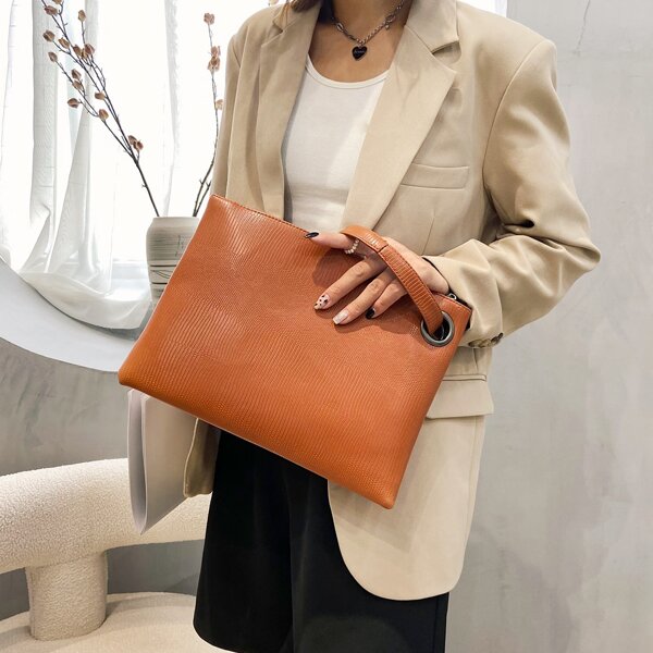 

Minimalist Textured Clutch Bag, Brown