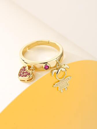 Anillo figura & zirconia cúbica con accesorio de corazón