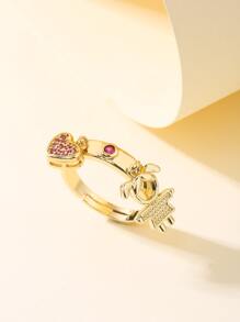 Anillo figura & zirconia cúbica con accesorio de corazón - Amarillo Oro - Ver 2