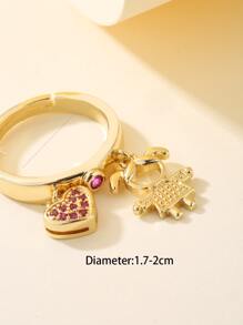 Anillo figura & zirconia cúbica con accesorio de corazón - Amarillo Oro - Ver 3