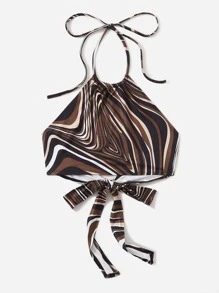 SHEIN ICON Splash Print Tied Backless Crop Top