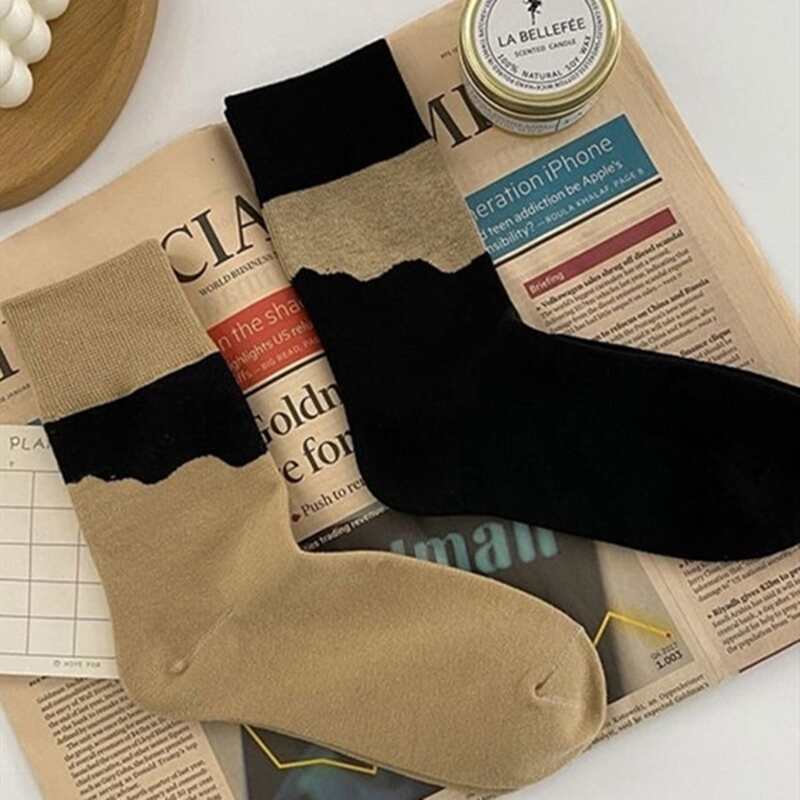 

2pairs Color Block Crew Socks, Multicolor
