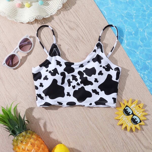 

Girls Cow Print Bikini Top, Black and white