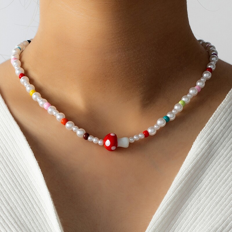

Mushroom Decor Beaded Necklace, Multicolor