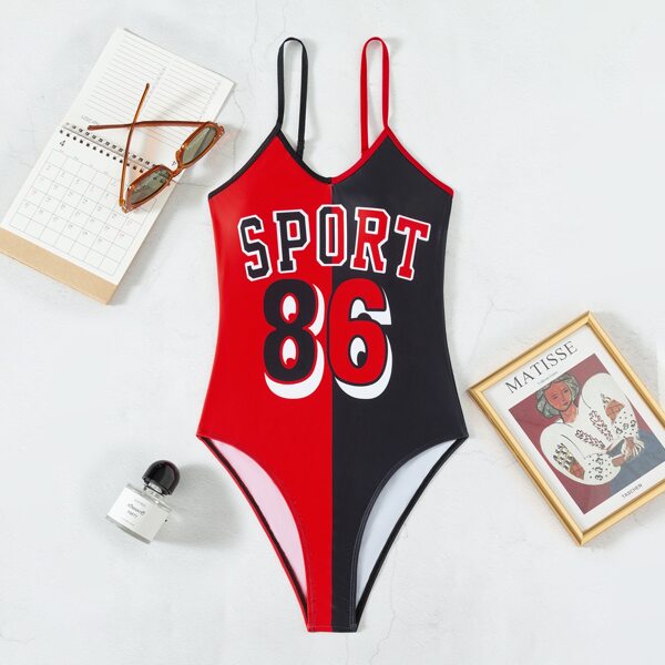 

Letter Graphic One Piece Swimsuit, Multicolor