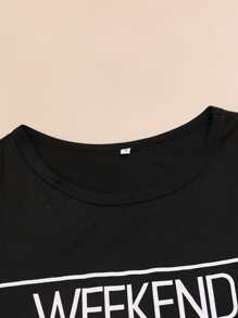 Letter Graphic Tee & Plaid Print Trousers & Shorts PJ Set - Multicolor - View 4