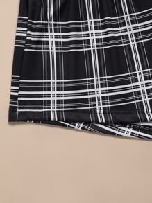 Letter Graphic Tee & Plaid Print Trousers & Shorts PJ Set - Multicolor - View 5