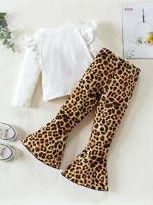 Toddler Girls Leopard Sunflower Print Ruffle Trim Top & Flare Leg Pants - Multicolor - View 2