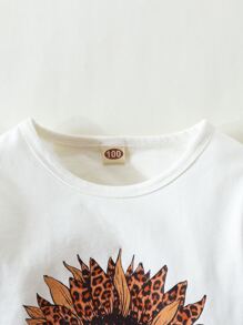 Toddler Girls Leopard Sunflower Print Ruffle Trim Top & Flare Leg Pants - Multicolor - View 3