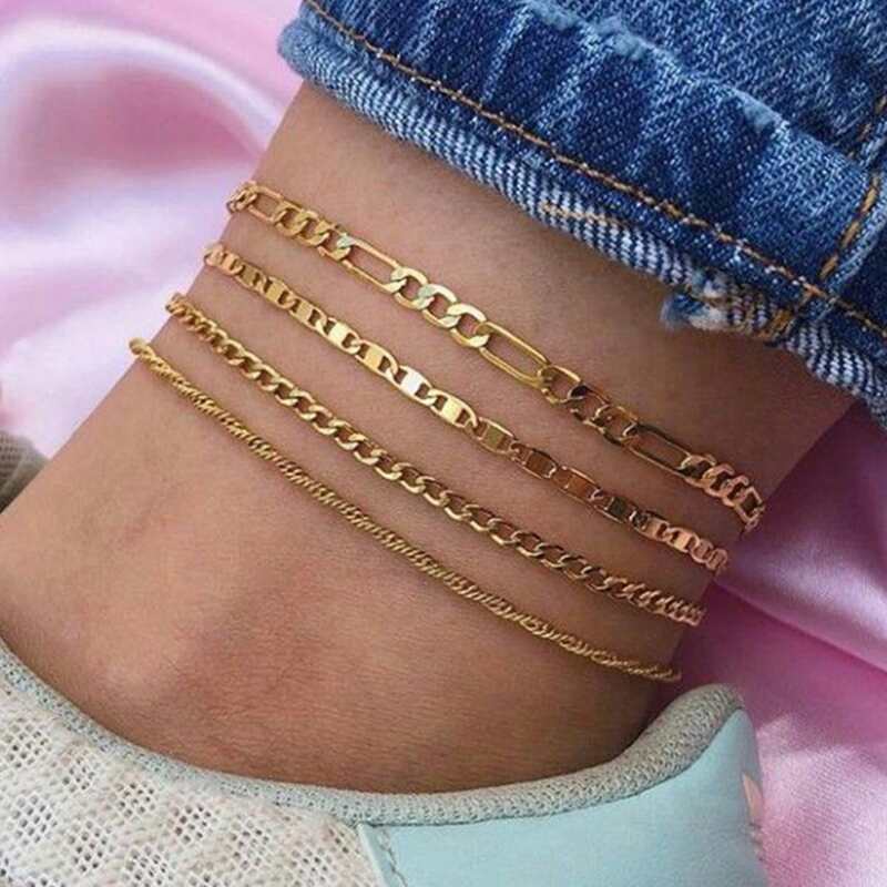 

4pcs Minimalist Chain Anklet, Gold