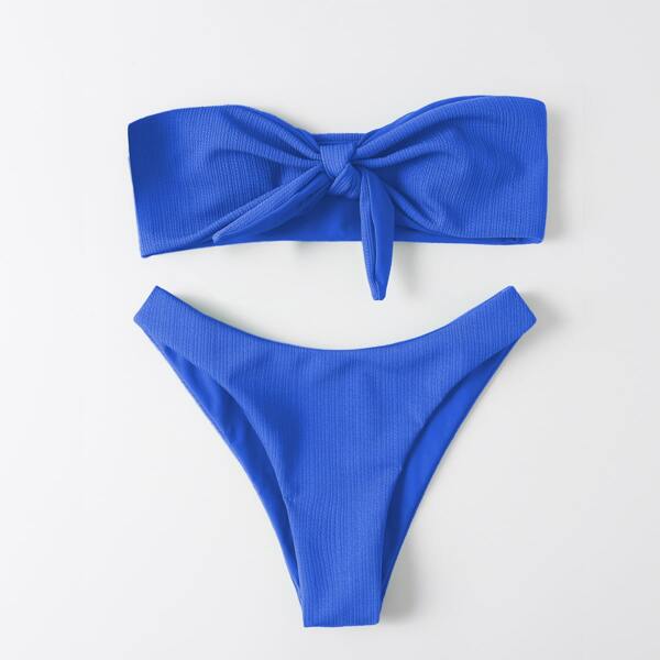 

Knot Front Bandeau Bikini Swimsuit, Royal blue