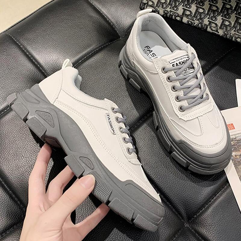 

Two Tone Lace-up Front Low Top Skate Shoes, Grey