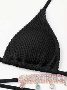 SHEIN Swim Bãi biển mùa hè Trang trí kim cương giả Bikini Tam giác - màu đen - Xem 5