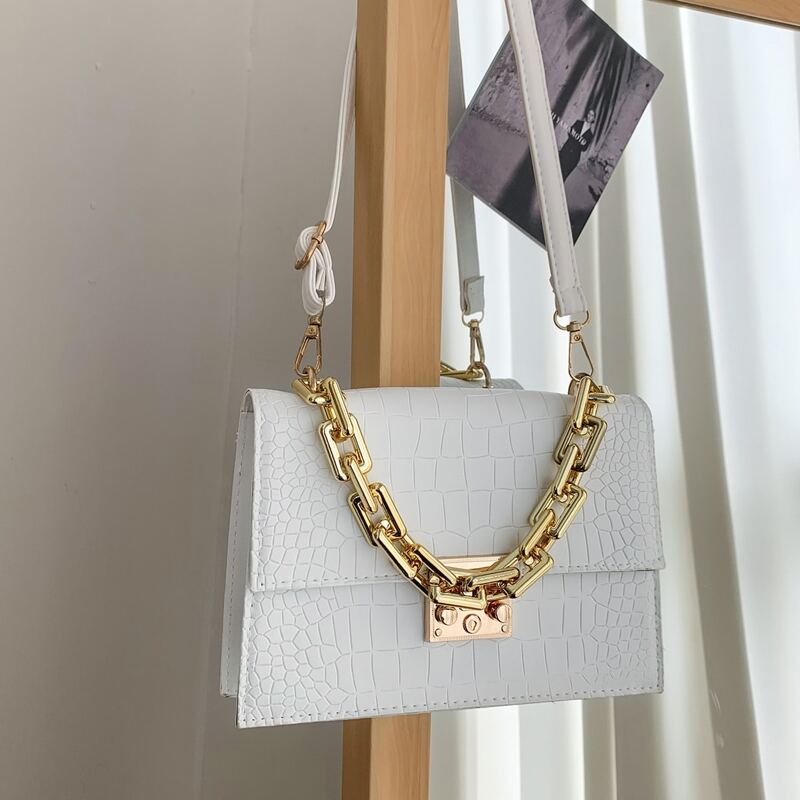 

Croc Embossed Chain Bag, White