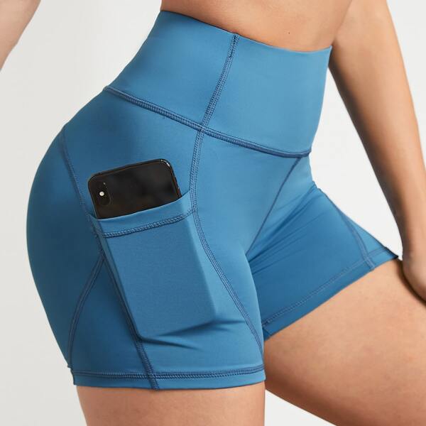 

Wideband Waist Sports Shorts With Phone Pockets, Blue