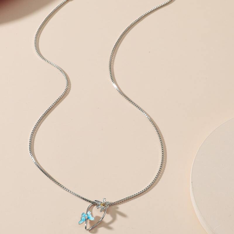 

Floral Decor Chain Necklace, Silver
