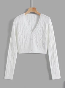 SHEIN Unity كارديجان قصير بأزرار محبوك مضفور