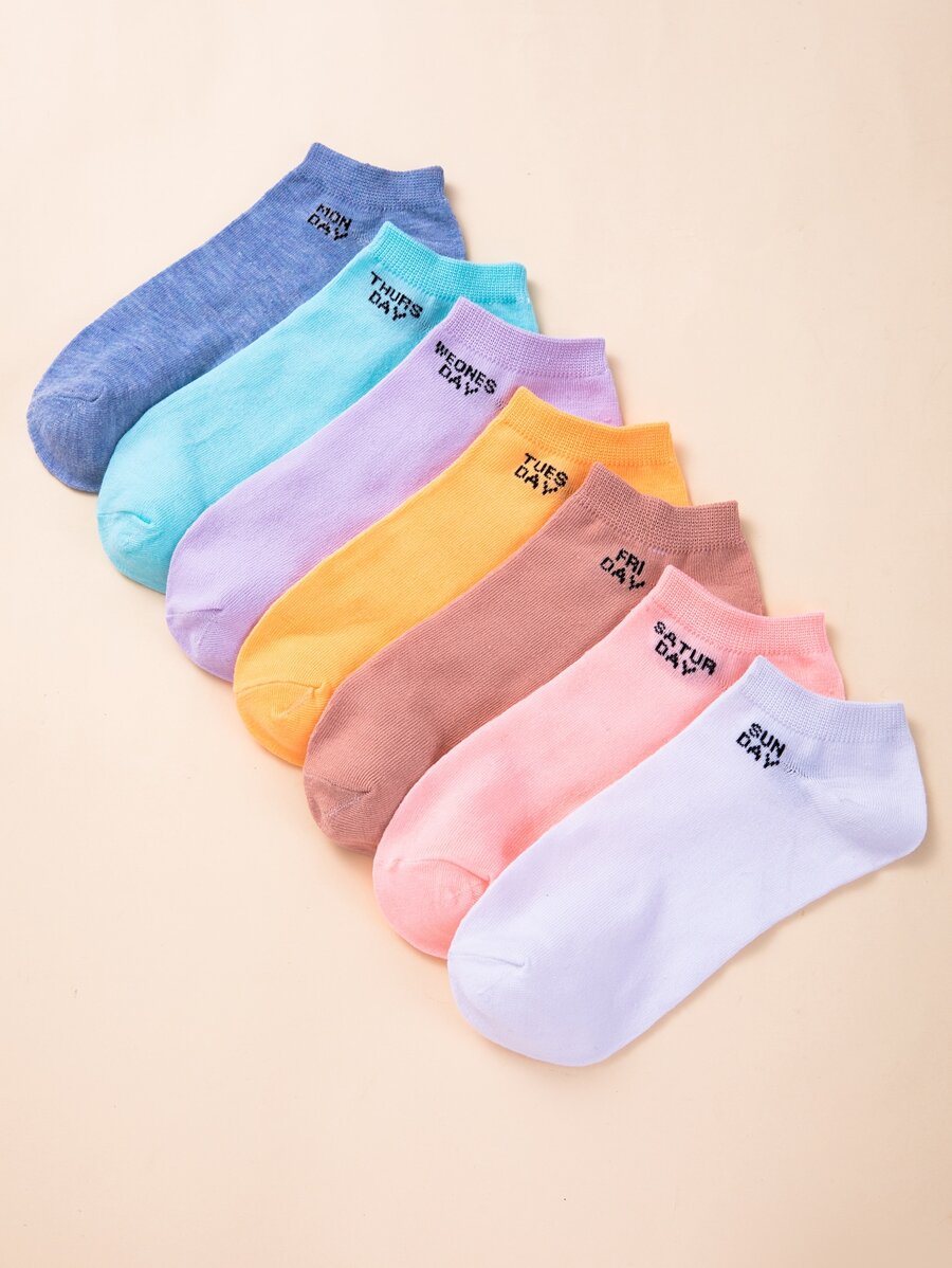 7pairs Letter Graphic Socks - Multicolor - View 1