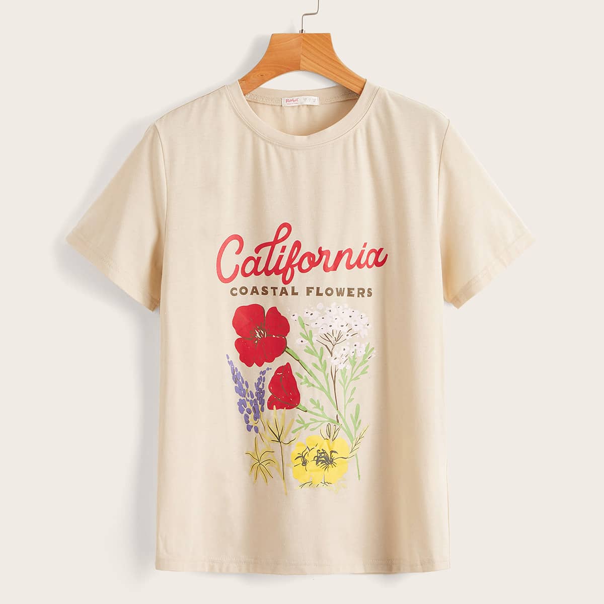 

Letter Floral Graphic Tee, Beige