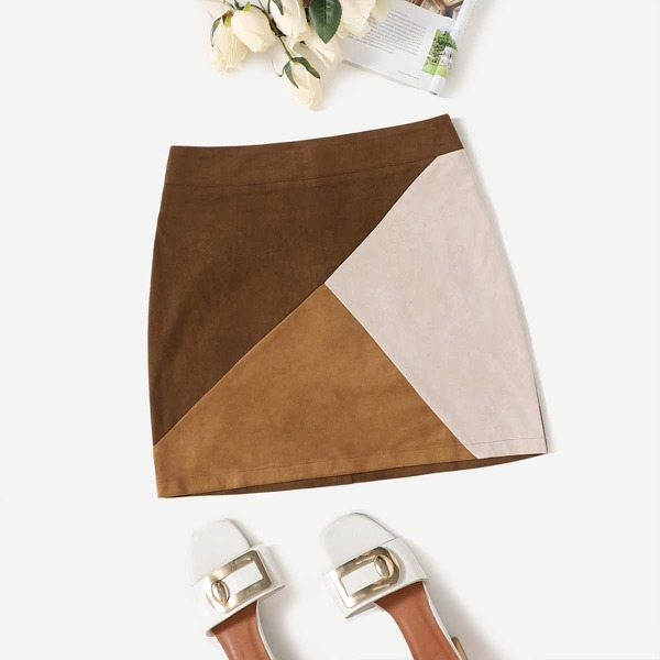 

Colorblock Suede Skirt, Multicolor