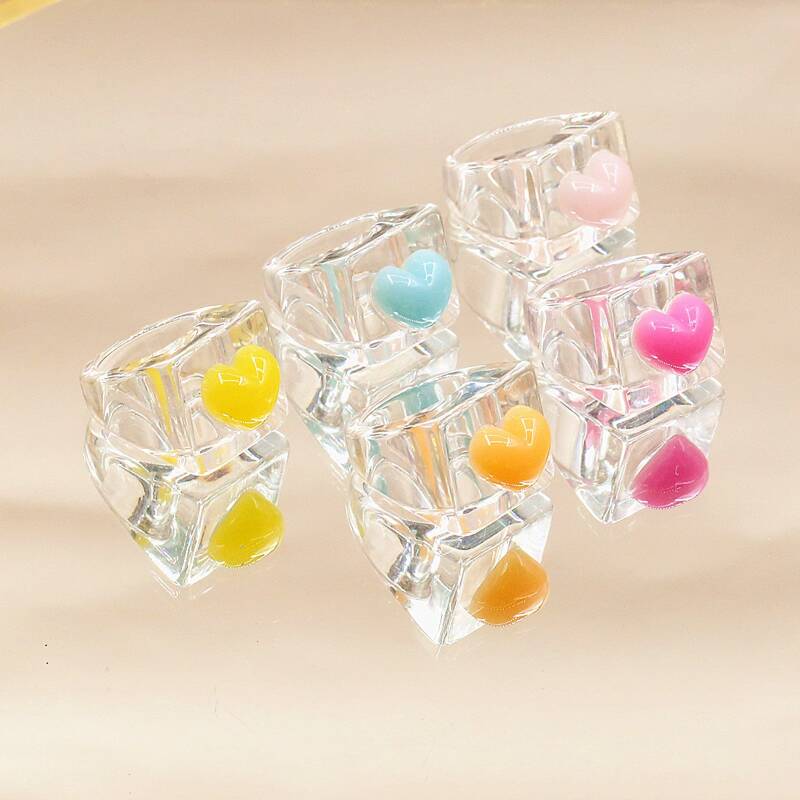

5pcs Heart Decor Ring, Multicolor