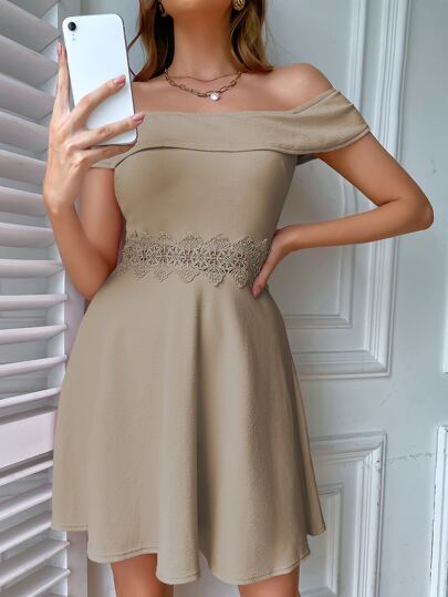 Off Shoulder Lace Insert Dress