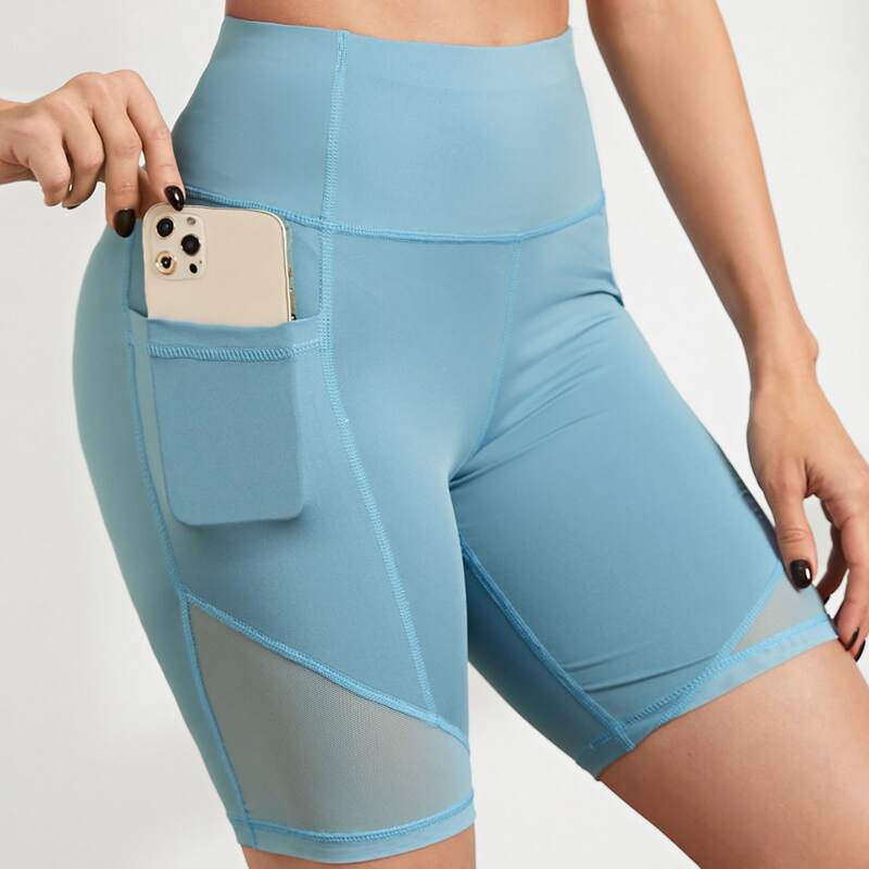 

Contrast Mesh Biker Shorts With Phone Pocket, Baby blue