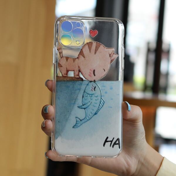 

Cartoon Cat Print Phone Case, Multicolor