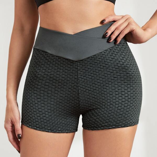 

Textured Ruched Back Sports Shorts, Black