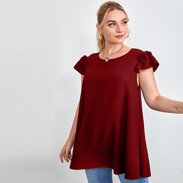 

Plus Solid Tunic Blouse, Burgundy