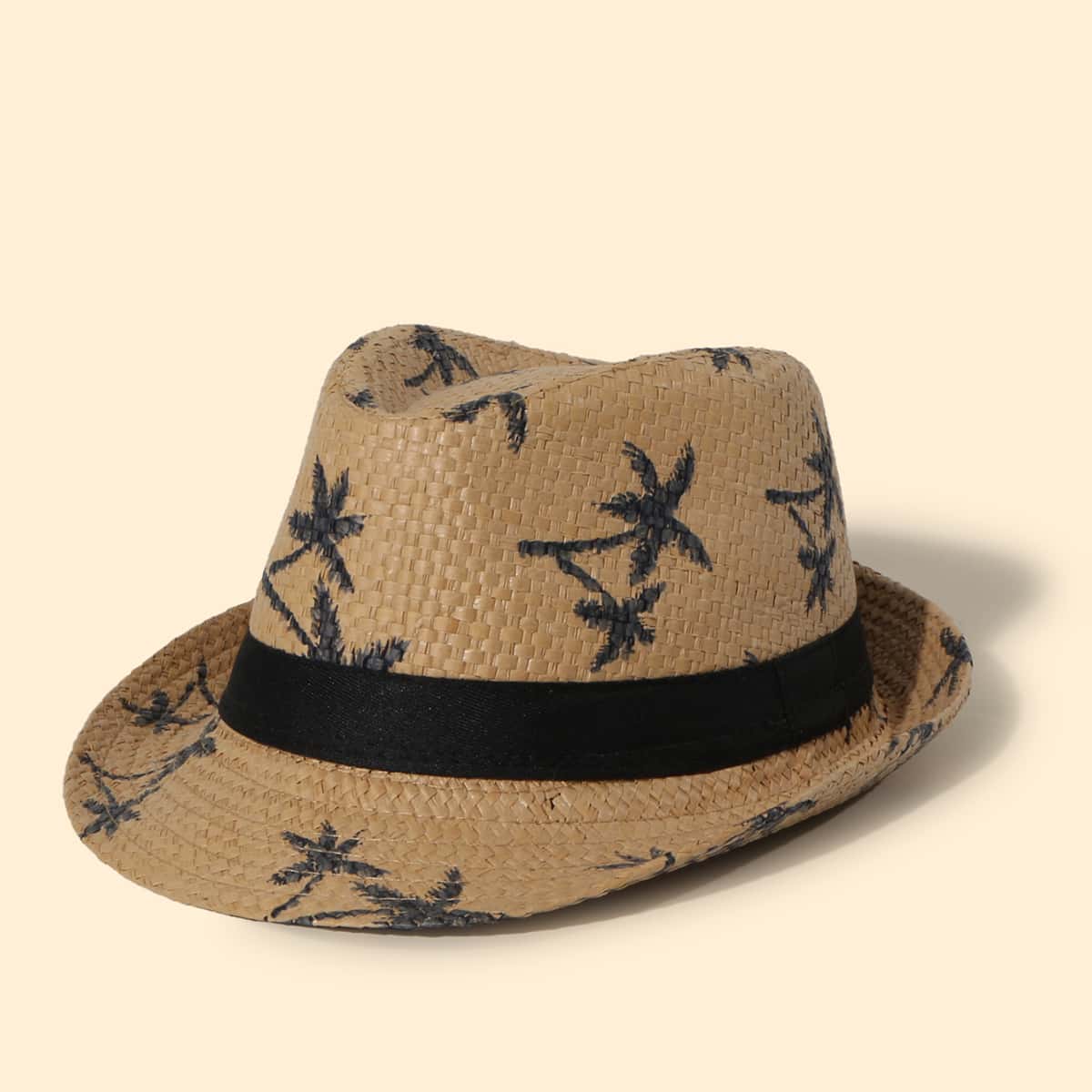 

Guys Coconut Tree Pattern Straw Hat, Khaki