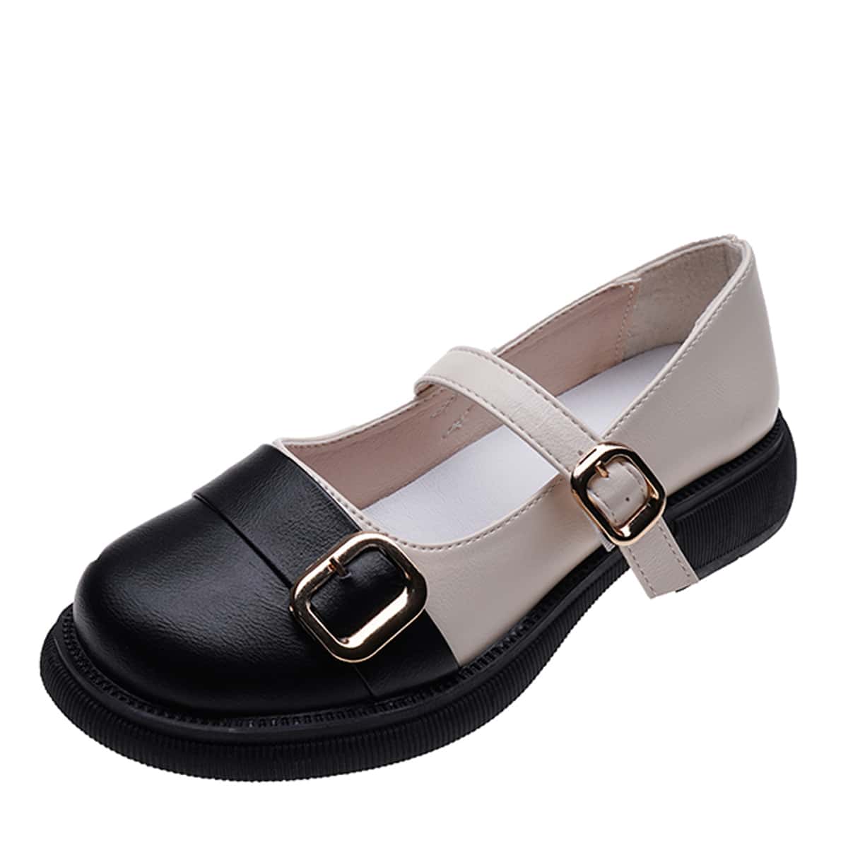 

Colorblock Mary Jane Flats, Black and white