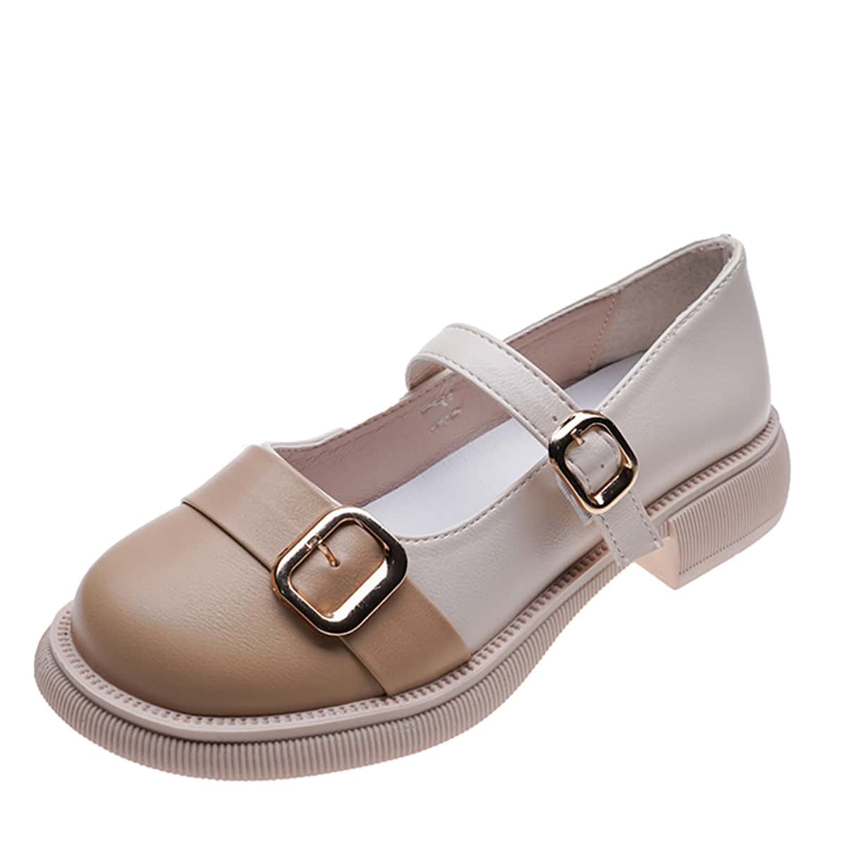 

Colorblock Mary Jane Flats, Beige