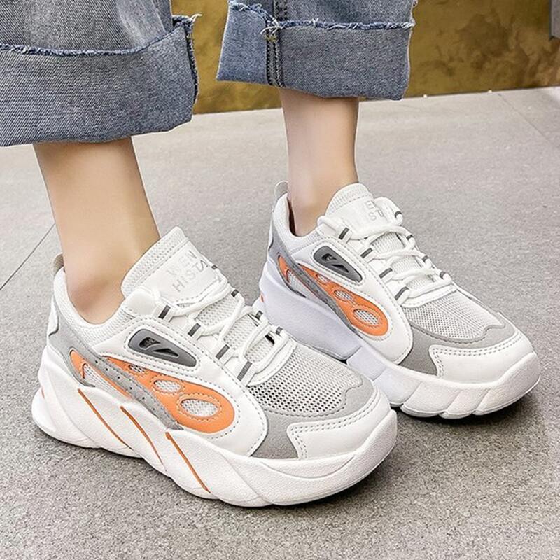 

Colorblock Lace-up Front Chunky Sneakers, Orange