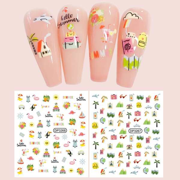 

2sheets Plant & Cloud Nail Art Sticker, Multicolor